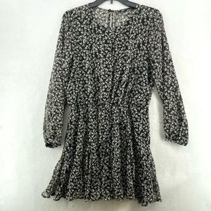 Zara Mini Dress - small - Black Floral Puff Long Sleeves